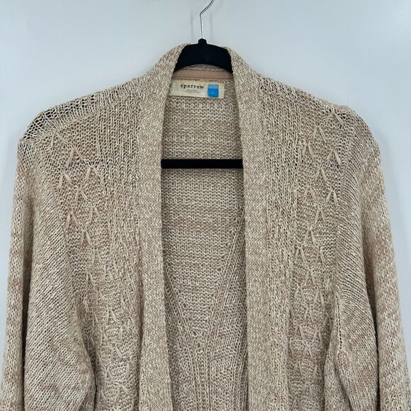ANTHROPOLOGIE Sparrow Beige Celia Kimono Open Knit Cardigan Sweater Size Large - Picture 6 of 10